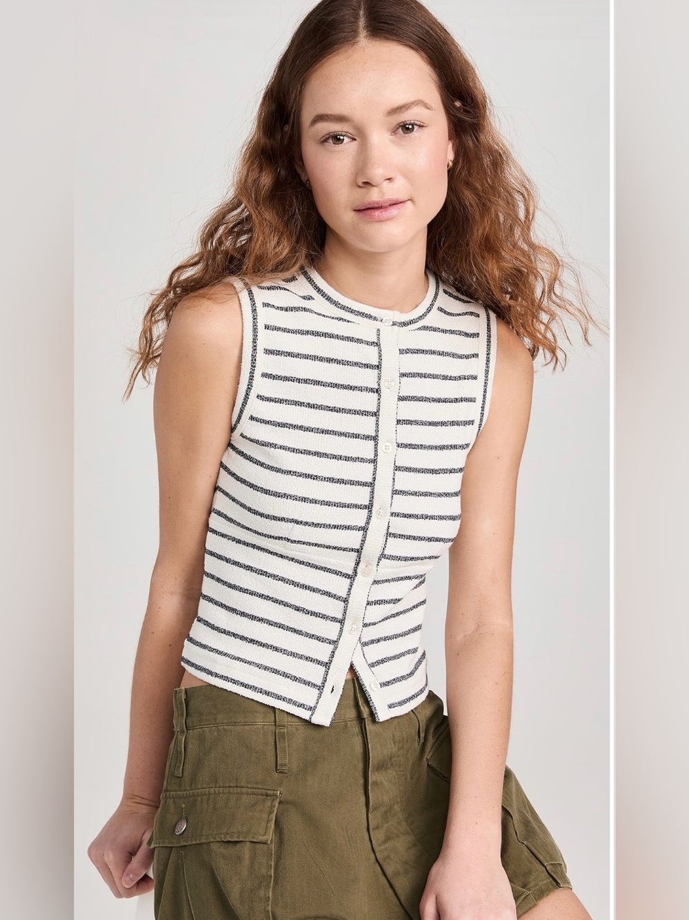 NWT Madewell Split-Crewneck Cardigan Tank in Stripe Cream & Blue Size XS